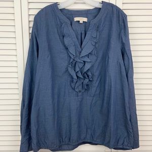 NWOT LOFT Ruffled Button Down Blouse